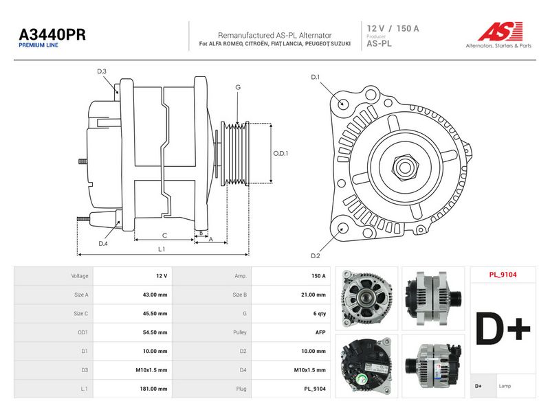 Generaator, AS-PL A3440PR