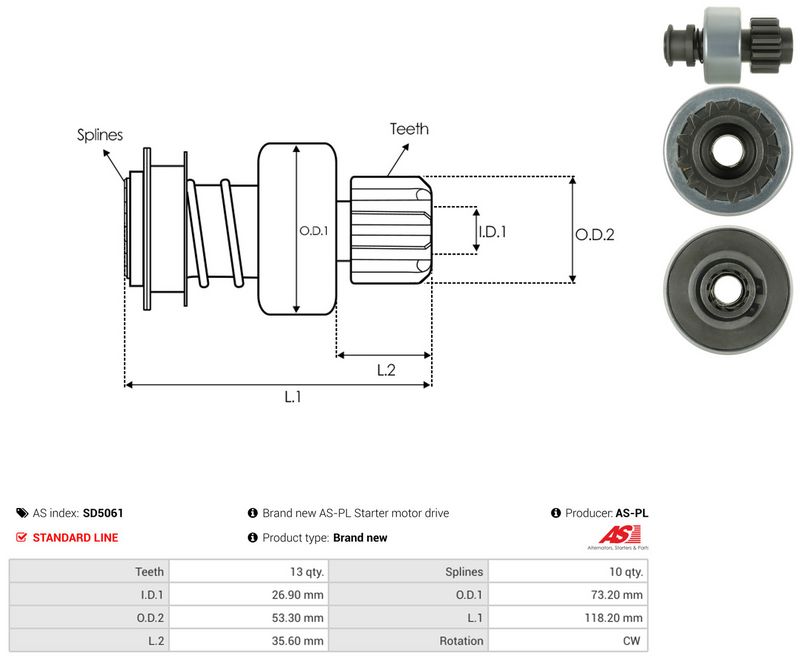 AS-PL SD5061 Freewheel Gear, starter