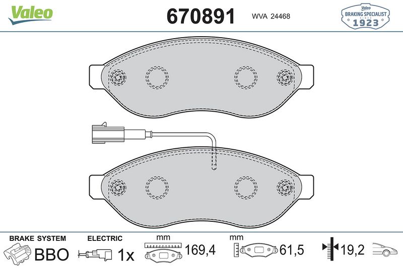 Plaquettes+de+frein+à+disque VALEO 670891