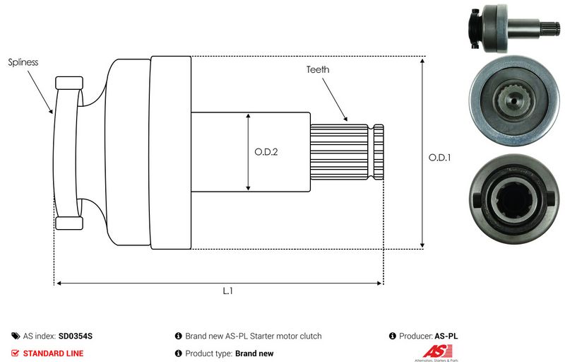 AS-PL SD0354S Freewheel Gear, starter