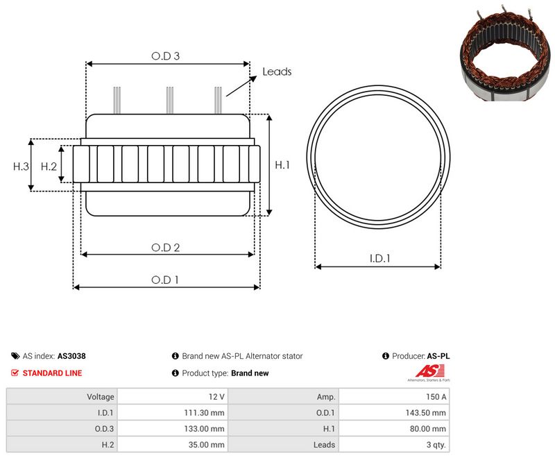AS-PL AS3038 Stator, alternator