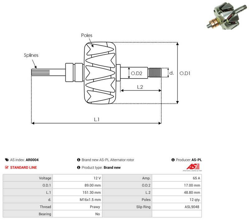 AS-PL AR0004 Rotor, alternator