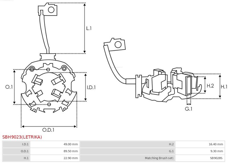 Кронштейн, вугільні щітки, Auto Starter SBH9023(LETRIKA)