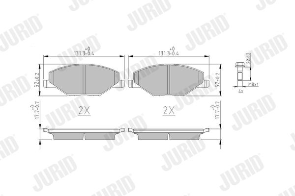 Комплект гальмівних накладок, дискове гальмо, Jurid 573601J