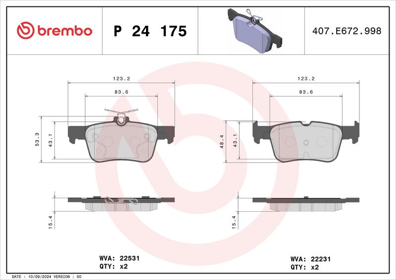 Piduriklotsi komplekt, ketaspidur, BREMBO P 24 175