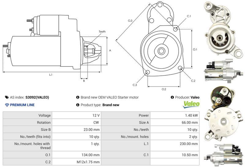AS-PL S3092(VALEO) Starter