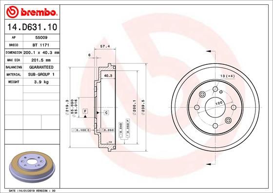 Гальмівний барабан, Brembo 14.D631.10