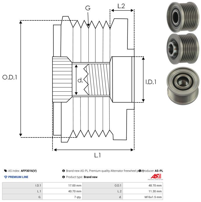 AS-PL AFP3016(V) Alternator Freewheel Clutch