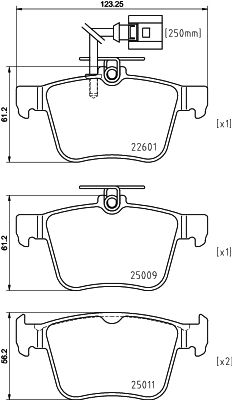 Комплект гальмівних накладок, дискове гальмо, Hella 8DB355025-661