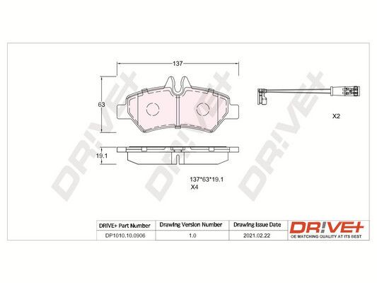 Комплект гальмівних накладок, дискове гальмо Drive+ DP1010.10.0906