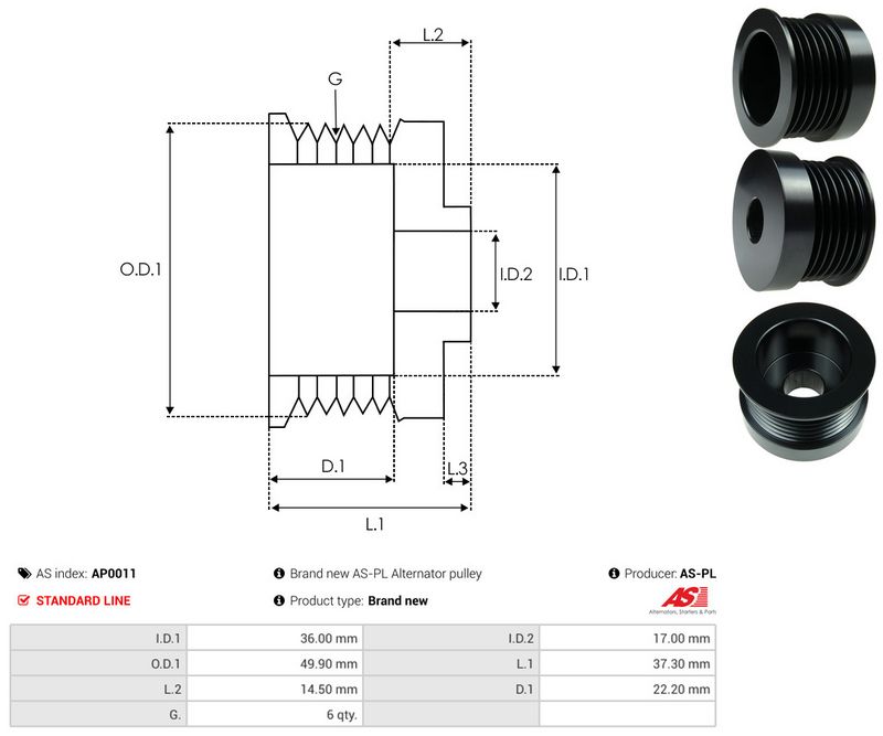 AS-PL AP0011 Belt Pulley, alternator