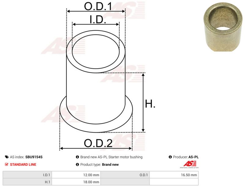 AS-PL SBU9154S Bush, starter shaft