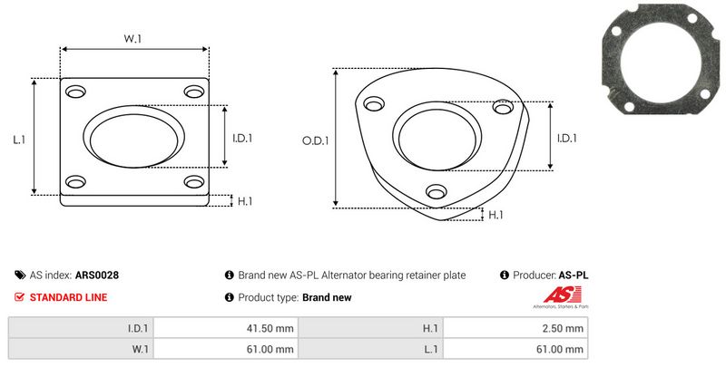 Remondikomplekt, generaator, AS-PL ARS0028