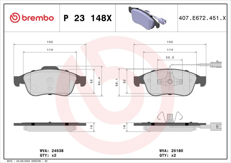 BREMBO P23148X Brake Pad Set, disc brake