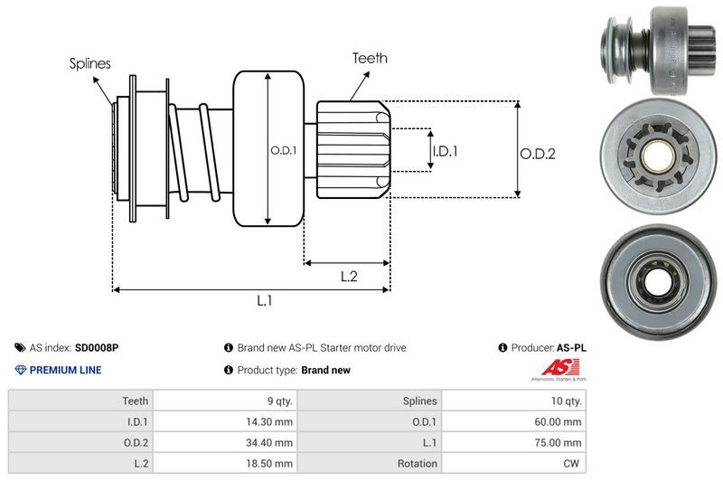 AS-PL SD0008P Freewheel Gear, starter