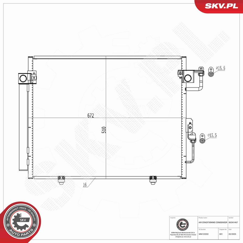 ESEN SKV 86SKV467 Condenser, air conditioning