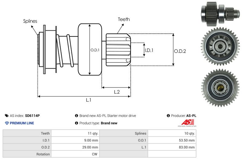 AS-PL SD6114P Freewheel Gear, starter
