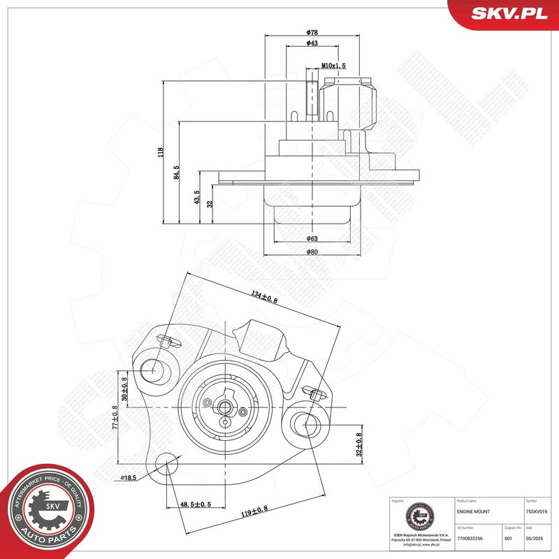 Paigutus, Mootor, ESEN SKV 75SKV019
