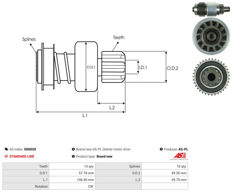 AS-PL SD6020 Freewheel Gear, starter