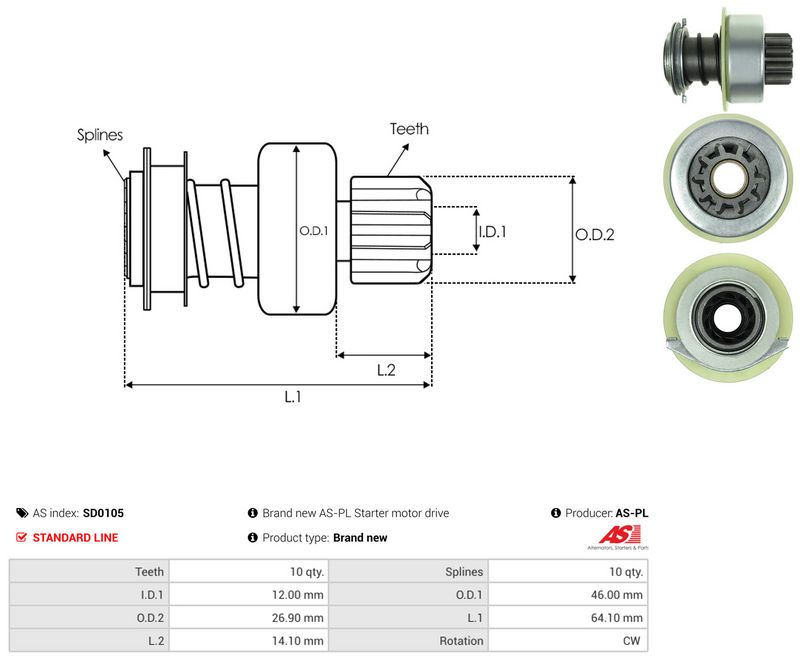 AS-PL SD0105 Freewheel Gear, starter