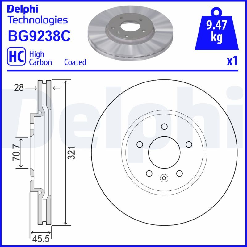 Гальмівний диск, Delphi BG9238C