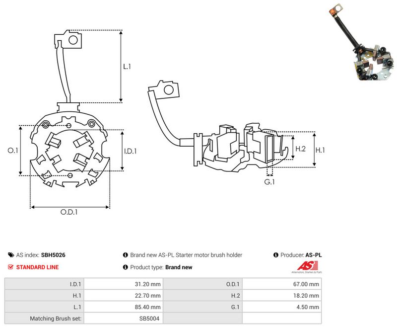 AS-PL SBH5026 Holder, carbon brushes