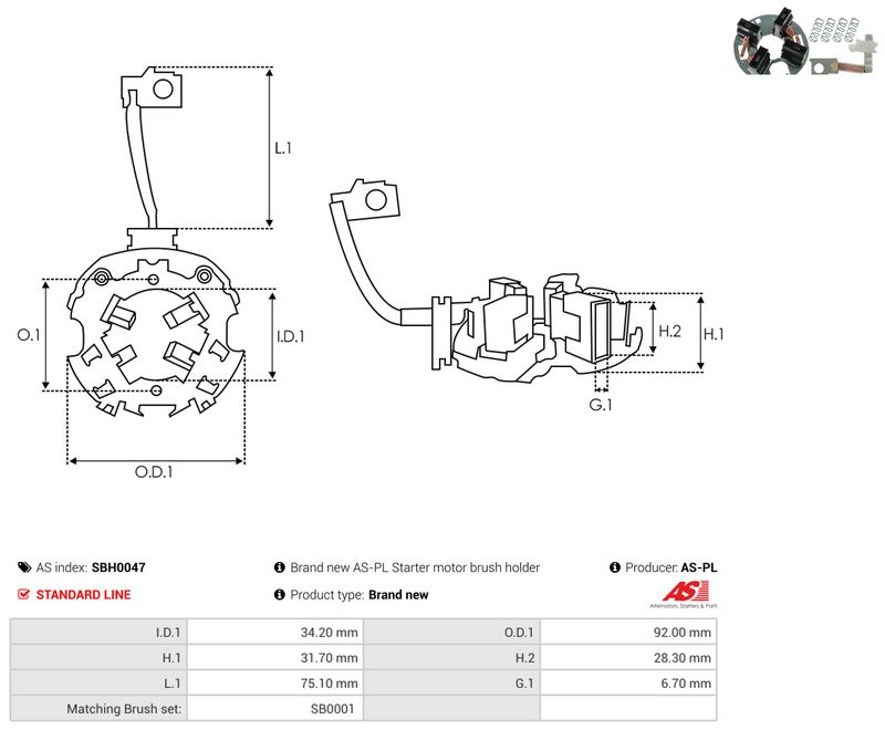 AS-PL SBH0047 Holder, carbon brushes