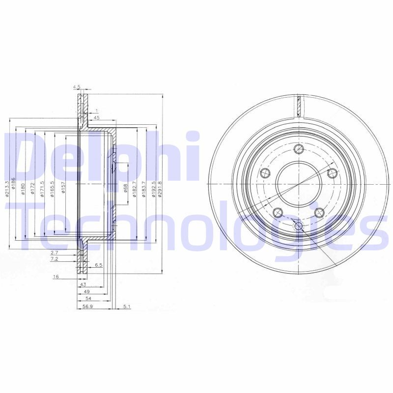 DELPHI BG3765C Диск тормозной (задний) (к-кт 2 шт) Nissan Leaf 10-/Qashqai 10-/X-Trail 01-13 (292x16) (с покрыт.) (вен