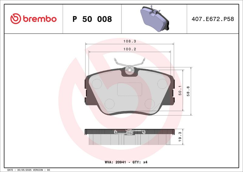 BREMBO P 50 008 Комплект гальмівних накладок, дискове гальмо
