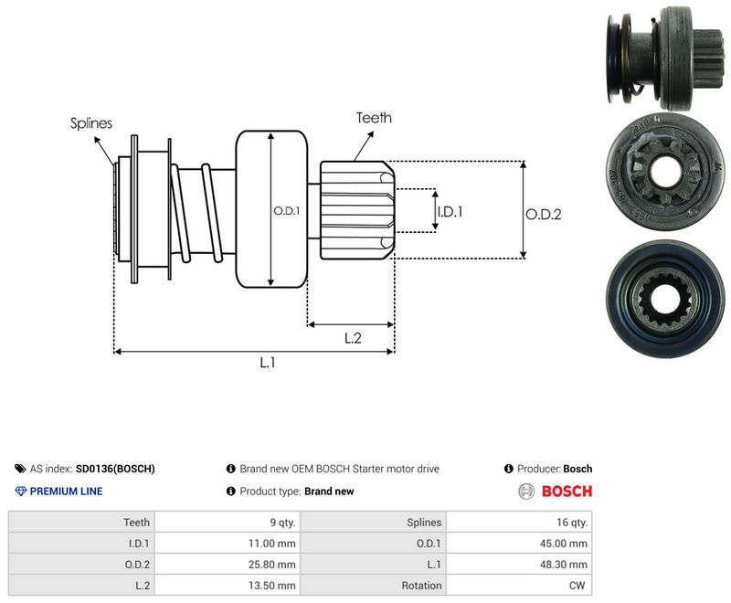 AS-PL SD0136(BOSCH) Freewheel Gear, starter