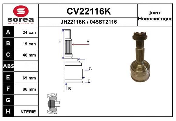 EAI csuklókészlet, hajtótengely CV22116K