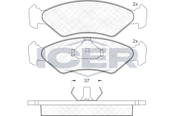 Комплект гальмівних накладок, дискове гальмо, Icer 180776
