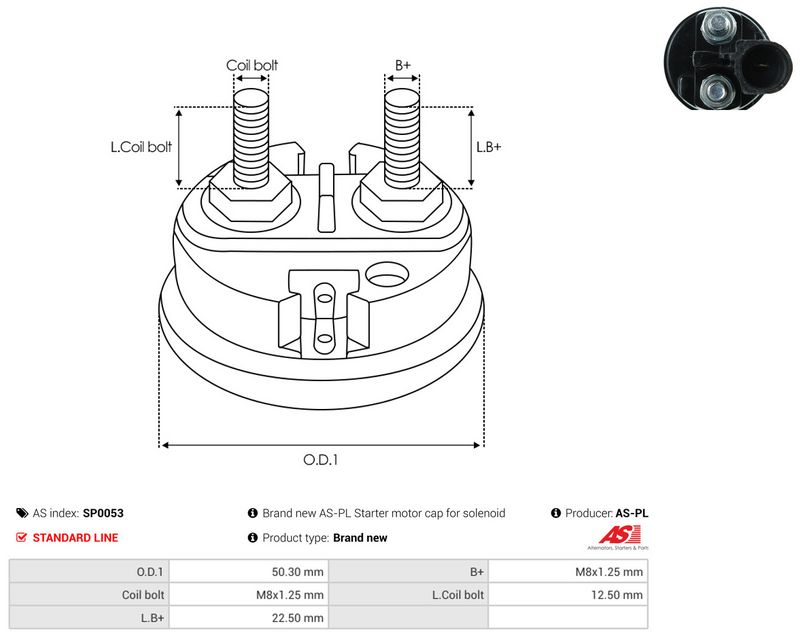 AS-PL SP0053 Cap, starter relay