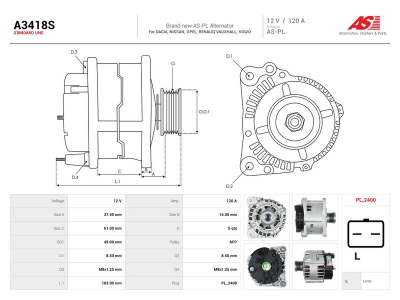 Generaator, AS-PL A3418S