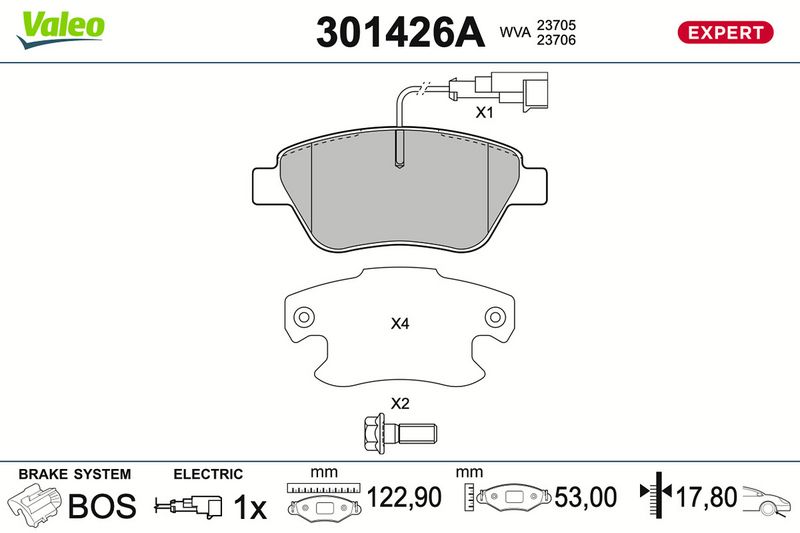 Sada brzdových destiček, kotoučová brzda 301426A