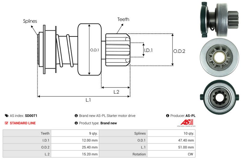 AS-PL SD0071 Freewheel Gear, starter