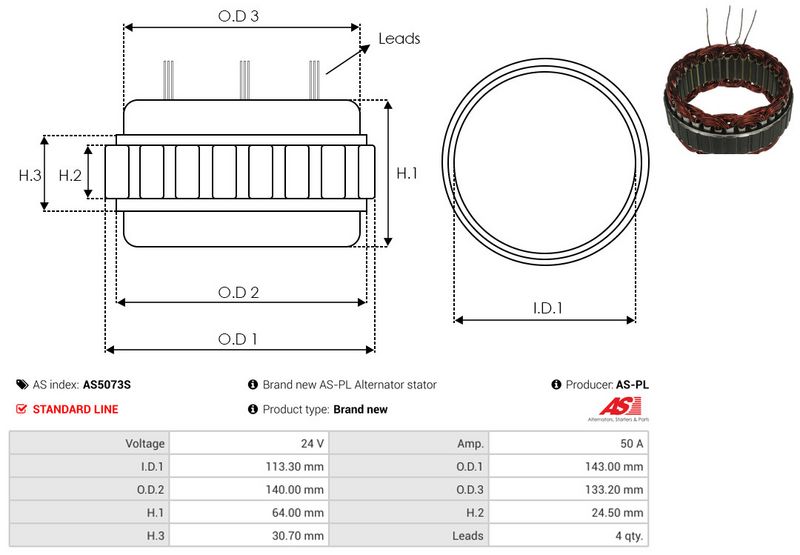 AS-PL AS5073S Stator, alternator