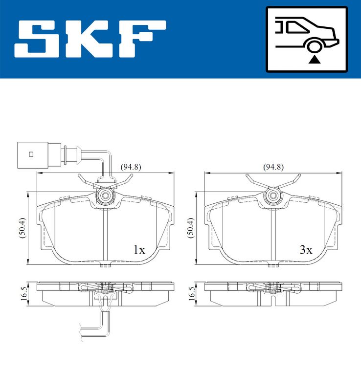 Комплект гальмівних накладок, дискове гальмо, Skf VKBP90493E