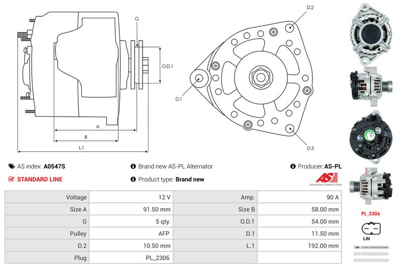 AS-PL A0547S Alternator