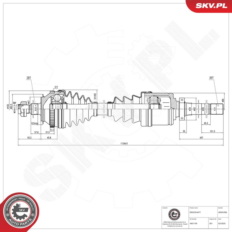 ESEN SKV 40SKV386 Drive Shaft
