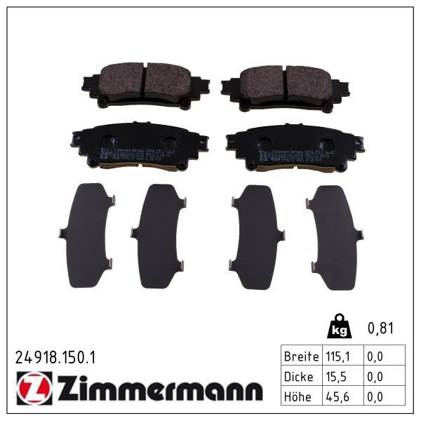комплект спирачно феродо, дискови спирачки ZIMMERMANN