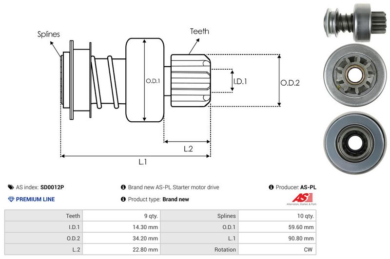 AS-PL SD0012P Freewheel Gear, starter
