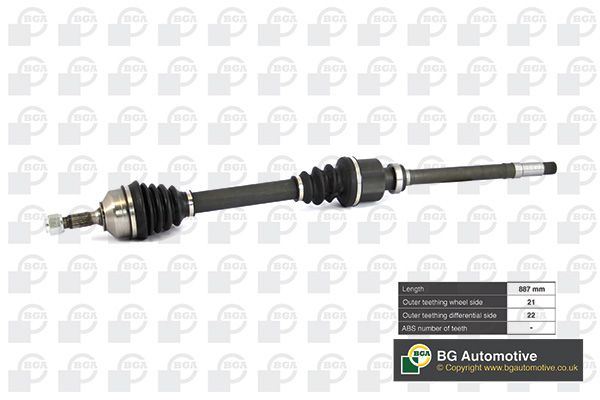 Піввісь Peugeot 206 1.1-1.6 98-09 (21/22) 887mm Пр.