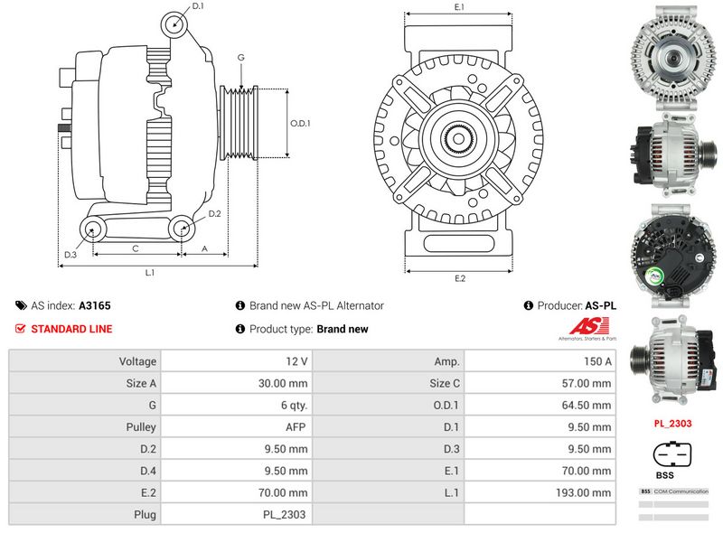 AS-PL A3165 Alternator