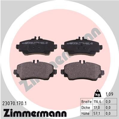 Комплект гальмівних накладок, дискове гальмо, Zimmermann 23070.170.1