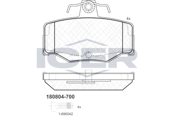 Комплект гальмівних накладок, дискове гальмо, Icer 180804700