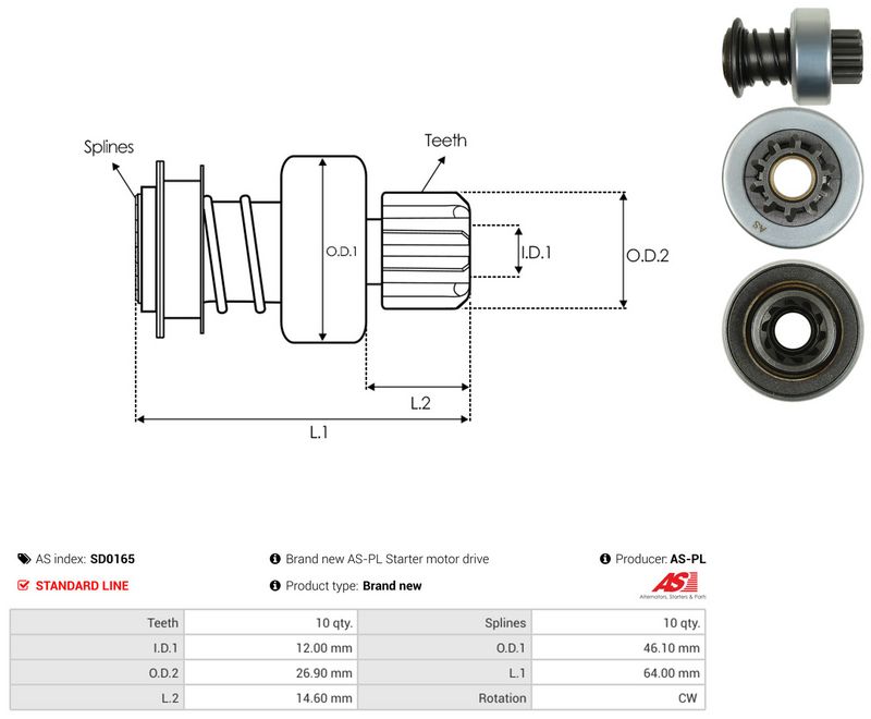 AS-PL SD0165 Freewheel Gear, starter