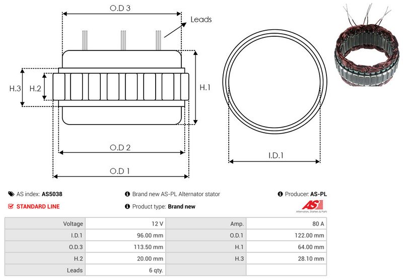 AS-PL AS5038 Stator, alternator