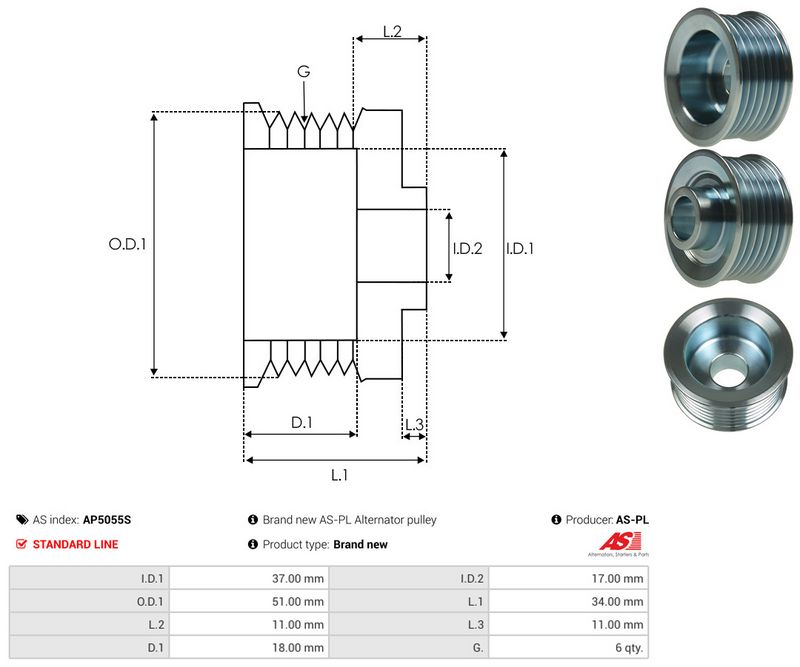 AS-PL AP5055S Belt Pulley, alternator