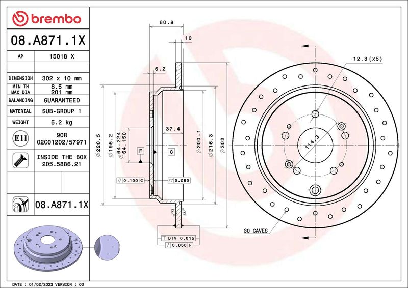 Гальмівний диск, Brembo 08.A871.1X